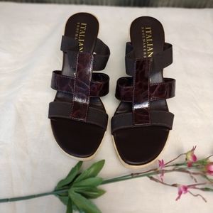 Italian Shoemaker Brown Wedge Heels Sandals Slip On Size 10 M